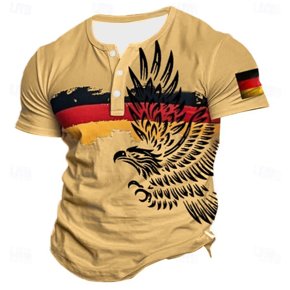 رجالي علم إيجال GERMANY تي شيرت قميص هينلي كم قصير مصمم عتيق / معتق كاجوال فضفاض مناسب للبس اليومي شارع الصيف الربيع كل الفصول زهري فاتح أبيض أصفر فاتح أخضر رمادي خفيف هينلي تي شيرت هنلي 2026 - $24.99 –P6