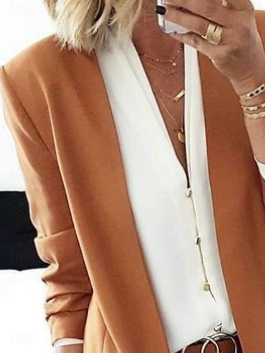 Per donna Blazer Traspirante Confortevole Tasca Casual Semplice Lavoro Streetwear Abbigliamento quotidiano Aperto davanti Regolare Scollo a V Vestibilità regolare Manica Lunga Capispalla Rosa Marrone del 2025 a $13.99 –P2