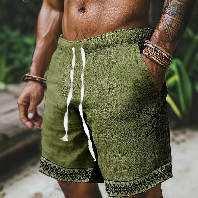Herr Shorts Linne Shorts Sommarshorts Beach Shorts Lappverk Elastisk midja Slät Komfort Andningsfunktion Kort Utomhus Dagligen Strand Semester Mode Himmelsblå Grön 2025 - $21.99 –P4