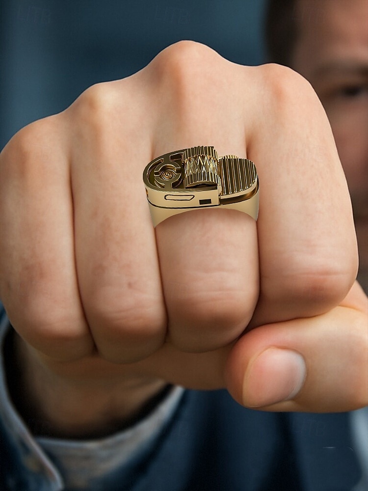Men's Gold Alloy Lighter Ring - Bold mechanical design style, A stylish men's party nightclub gift accessory 2025 - $8.99 –P1