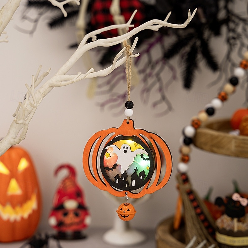 2025年 ハロウィーンのLED木製オーナメント3個、吊り下げ装飾、怖いカボチャとクモのサイン、ハロウィーンの壁の装飾とパーティーの雰囲気に最適  コレクション – $19.99 –P8