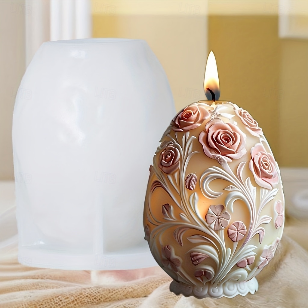 harpiksstøpeformer egglys silikonform rose preget egglysform påskeegg gipsharpiksform roseegg påskegave 2026 - $15.99 –P8