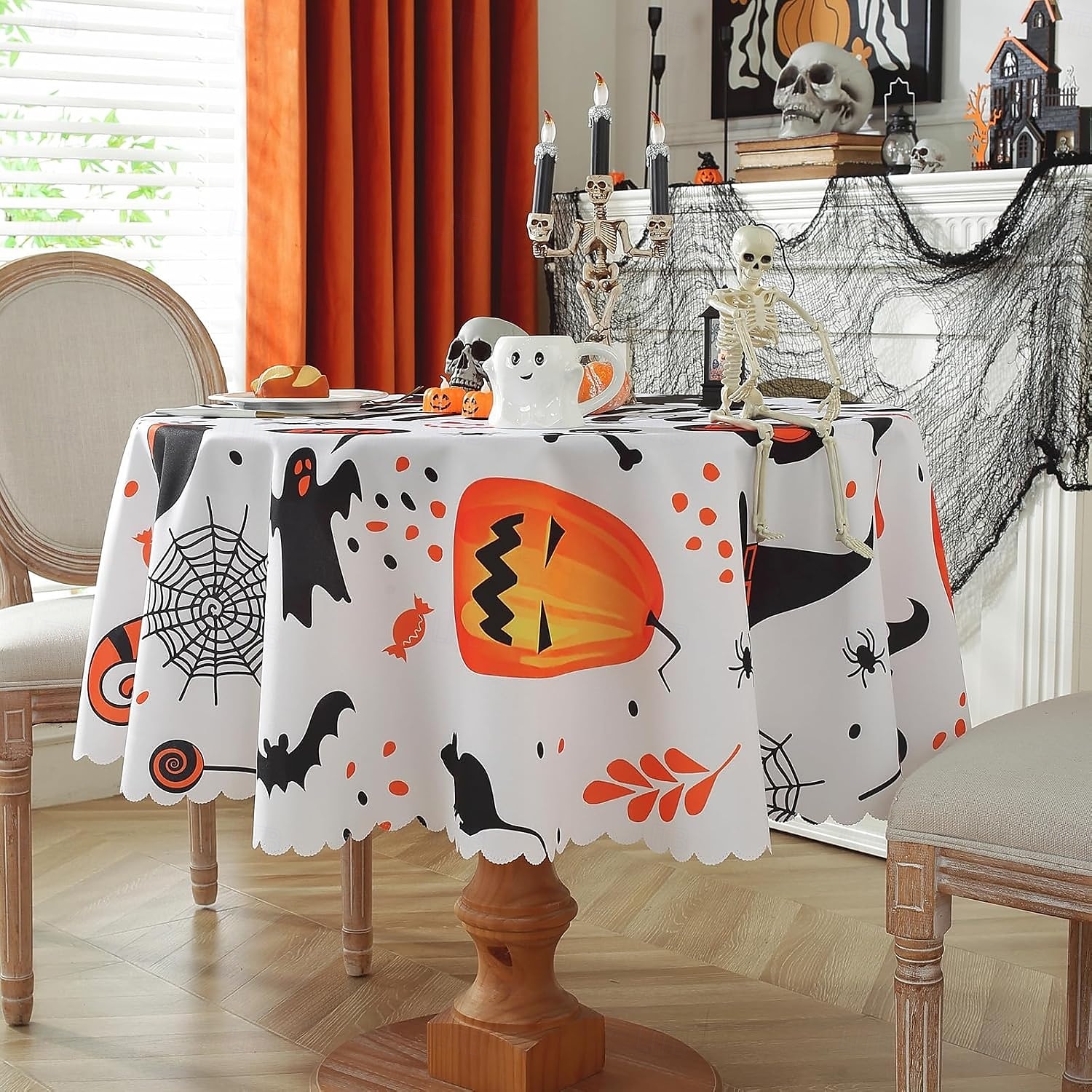 Toalhas de mesa de Halloween, toalha de mesa de abóbora de 150 cm de diâmetro, toalha de mesa retangular decorativa, toalha de mesa de cozinha para o dia de todos os santos para festa, festival, de 2025 por $12.49 –P6