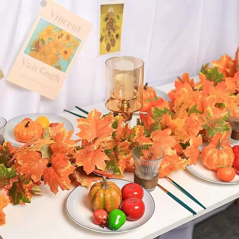 kunstig lønneblad høstlønnekrans høstløvranke til hjemmeromdekor hage bryllupsfest halloween juledekorasjon 2025 - $15.49 –P3