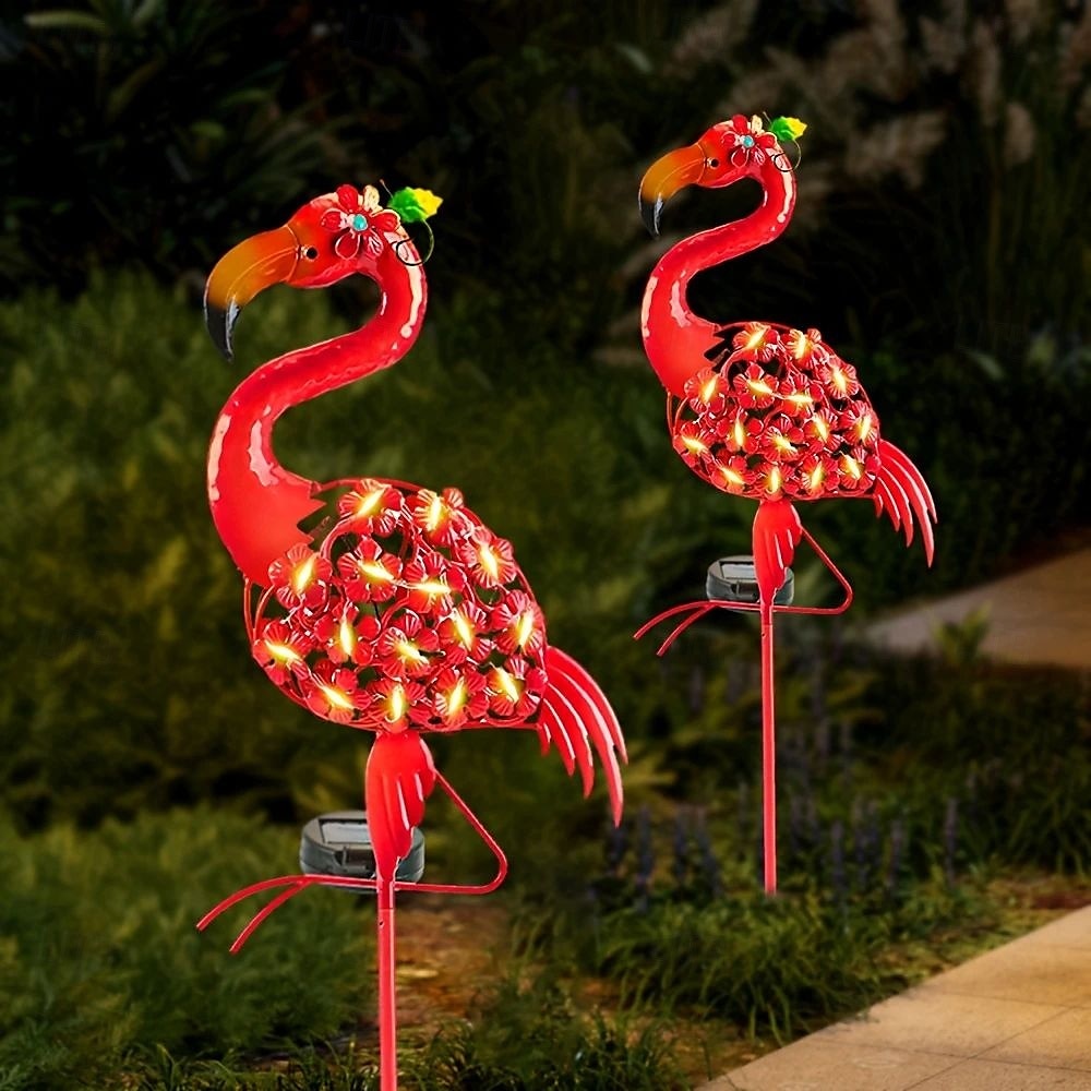 Lampă solară de grădină cu LED-uri, tip flamingo, impermeabilă IP65, cu formă de statuie metalică flamingo, decorațiuni de grădină în aer liber pentru nuntă, peluză, iaz, grădină, iluminat peisagistic 2025 - $27.99 –P3