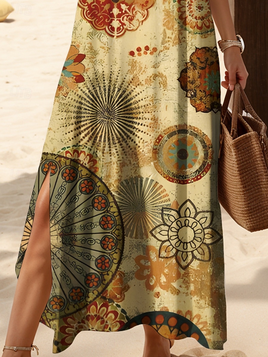 Damskie Sukienka midi Codzienne sukienki Sukienka letnia Sukienka A line Letnie sukienki Bohema Urlop Codzienny Plaża Luźna Graficzny Boho Paisley Damask Krótki rękaw W serek Żółty Czerwony Niebieski 2025 - $29.99 –P3