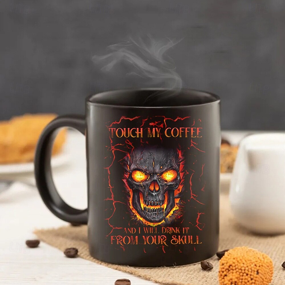 halloween ajándék bögre, 3D koponya fekete kerámia kávésbögre 330ml/12oz, ijesztő halloween bögre férfiaknak és nőknek, gótikus horror csontváz bögre partira, otthonra vagy ajándékba 2025 - $8.49 –P1