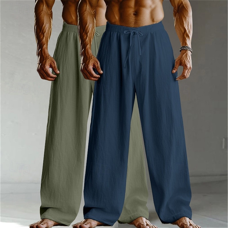 Homens Calças de linho Calças Calça verão Calças largas Calças de praia Com Cordão Cintura elástica Perna reta Tecido Conforto Respirável Comprimento total Casa Diário Feriado Férias Moda Branco de 2025 por $27.99 –P7