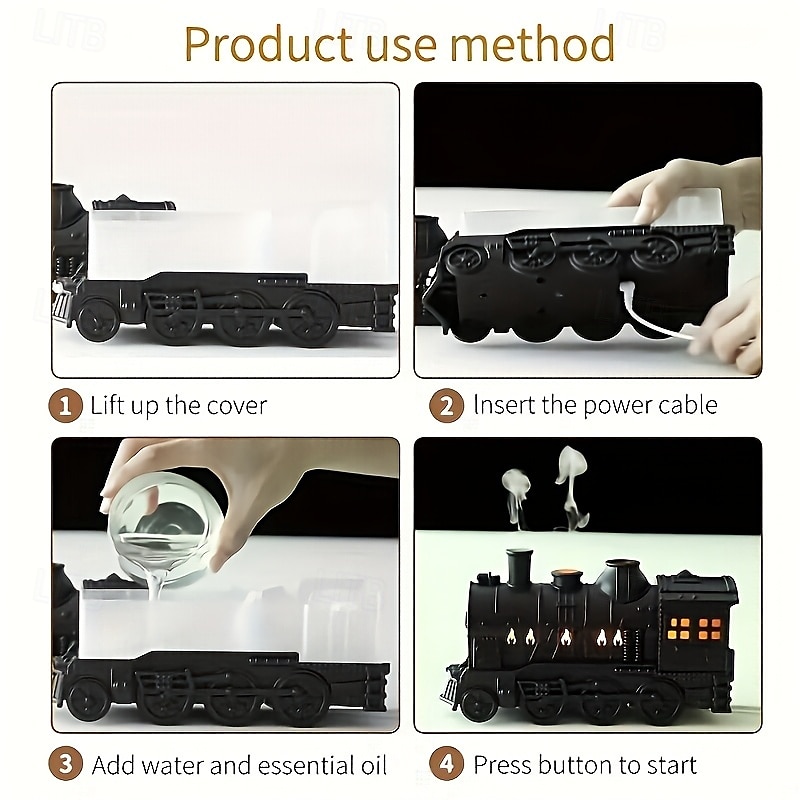 Retro Steam Train Humidifier With Fragrance Tray USB Power Supply Remote Control Operation Evaporative Work Suitable For Coverage Range Of 10-20 Square Meters Equipped With Simulated Flames 2025 - $64.99 –P5