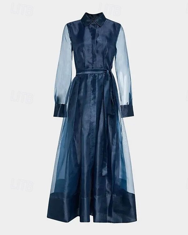 Linea ad A Lunghezza al pavimento Vestito da Festa Abito da Cocktail Abito da invitata a nozze Abito da cerimonia per signora Manica Lunga Colletto a Camicia Elegante Semplice Minimalista Formale del 2026 a $160.99 –P4