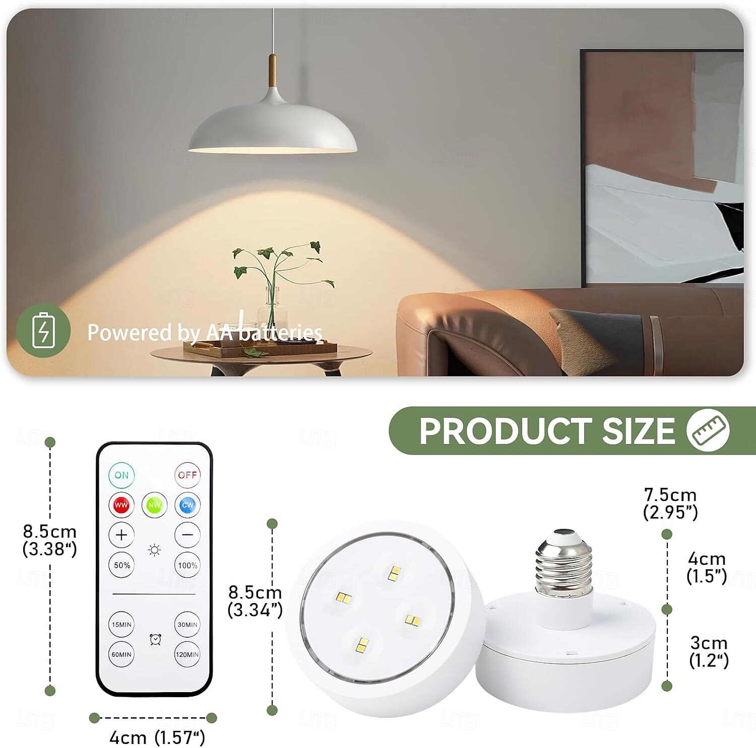 Battery Operated Light Bulbs Sets of 2 LED Puck Lights with Remote Control AA Battery Bulb Dimmable E26 Screw in Type for Non Electric Pendant Light and Wall Sconce 2025 - $14.49 –P6