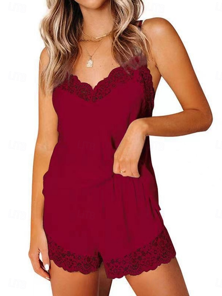 Dame Pyjamas Sett Fritid Komfort Ren farge Blonde Elastisk midje Stropp Topp Shorts Hjem Daglig Ermeløs stropper Svart Hvit Rosa Vin Sommer Vår Normal 2025 - $29.99 –P9