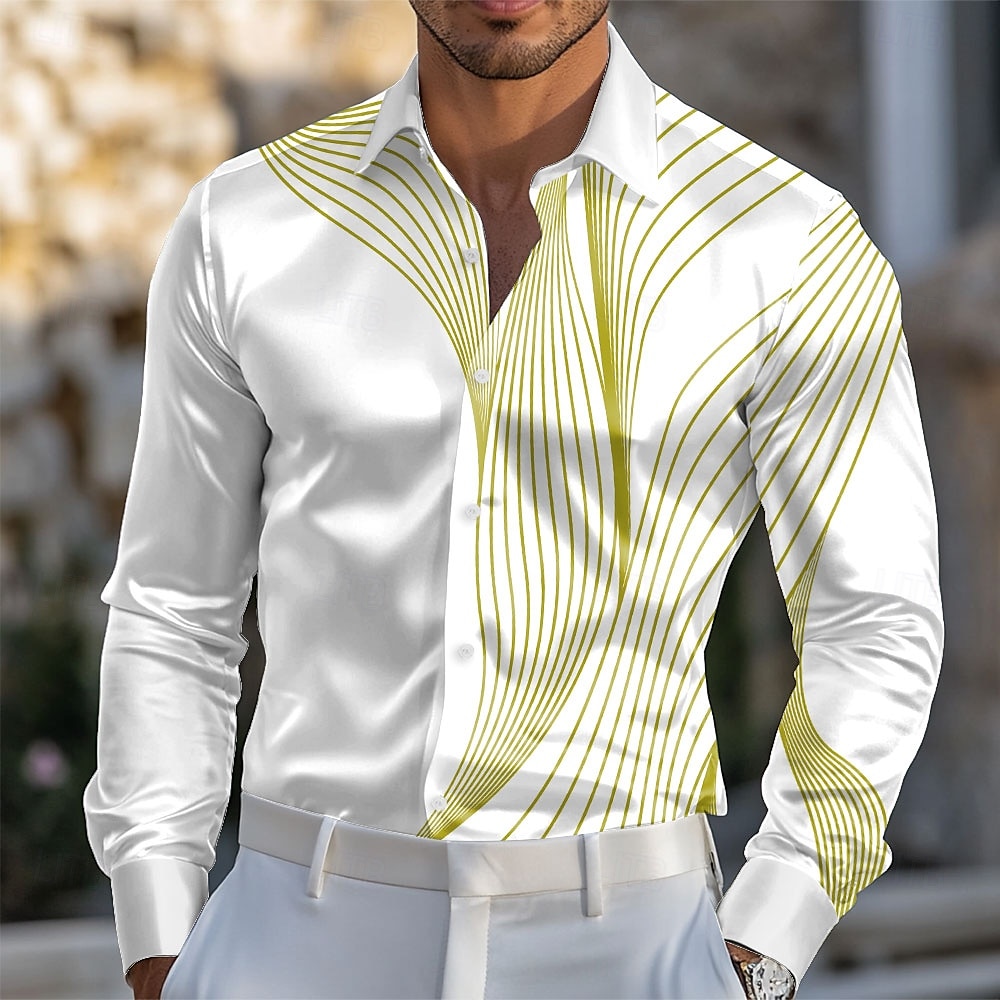 Herren Geometrisch Farbverlauf Wellen Satinhemd Kleidhemd Knopfhemd Langarm Modisch lässig Urlaub Täglich Sommer Frühling Herbst Umlegekragen Hemden mit Kragen 3D-Druck Gelb Blau Purpur Grün Grau 2025 - $31.99 –P4