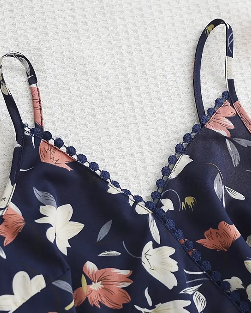 Femmes Mini Robe Robe Fleurie Robe d'été Robe Nuisette Robe Imprimée Classique Moderne Vacances Sortir Week-end Coupe régulière Fleur Sans manches Bretelles spaghetti Noir Bleu de minuit Été de 2025 ? $22.99 –P10