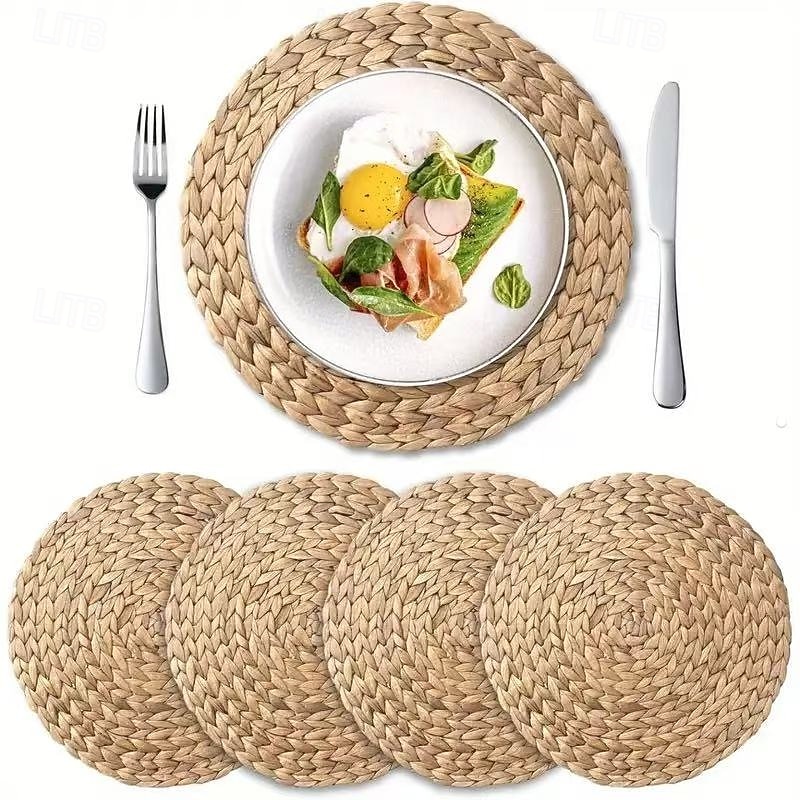Ensemble de 5 sets de table ronds en rotin, sets de table en nénuphar tissés à la main naturels de 13 pouces pour table à manger, sets de table de style rustique pour la décoration de la maison et du de 2025 ? $20.99 –P7