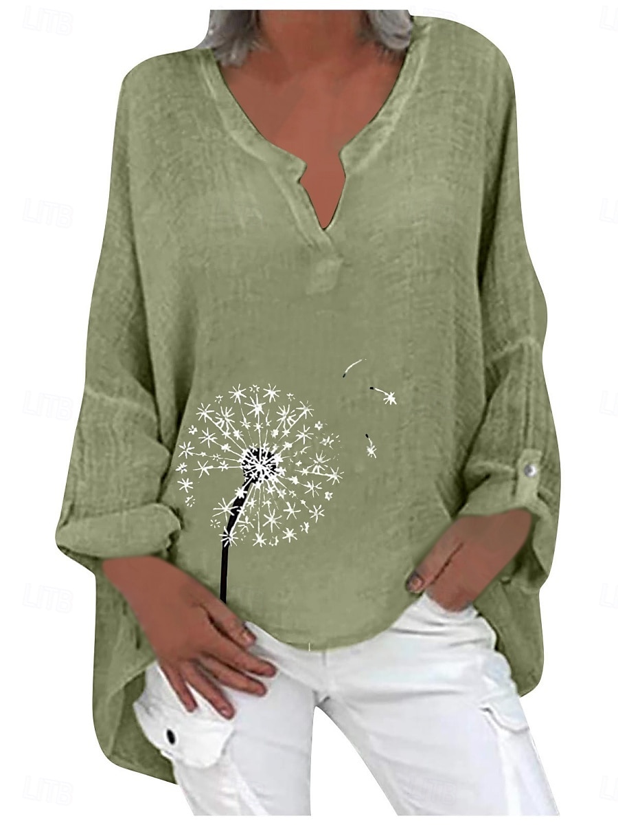 Dames Katoenen linnen overhemden Bloemig Basic Casual Lange mouw Overhemdkraag Normale tops Dagelijks Afdrukken Blozend Roze Marineblauw Fuchsia Groen Zomer Herfst 2025 - $28.99 –P4