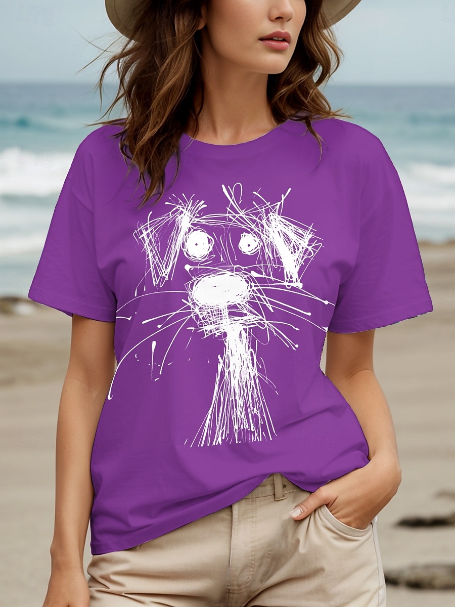 Femmes T-shirt Graphique Animal Chien ancien Élégant Classique Manche Courte Col ras du cou Col rond Hauts Réguliers Quotidien Week-end Imprimé Noir Blanche Rouge Bleu Violet Été Printemps de 2025 ? $19.99 –P8