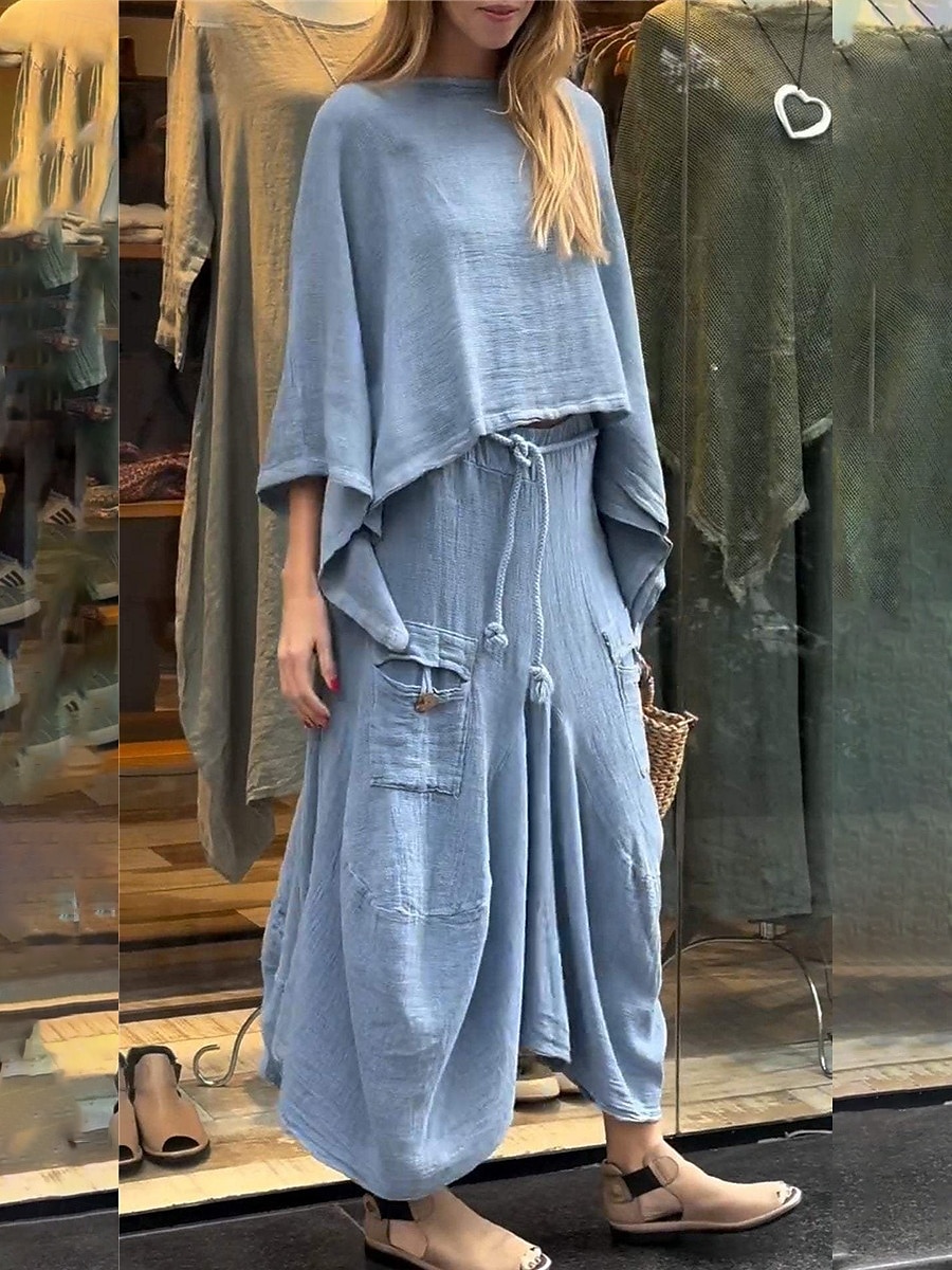 Femmes Élégant Mode Basique Ensembles de Pantalons manche longue Col rond Couleur Unie Extérieur Travail Occasionnel Noir Blanche Jaune Été Coupe régulière de 2025 ? $47.99 –P4