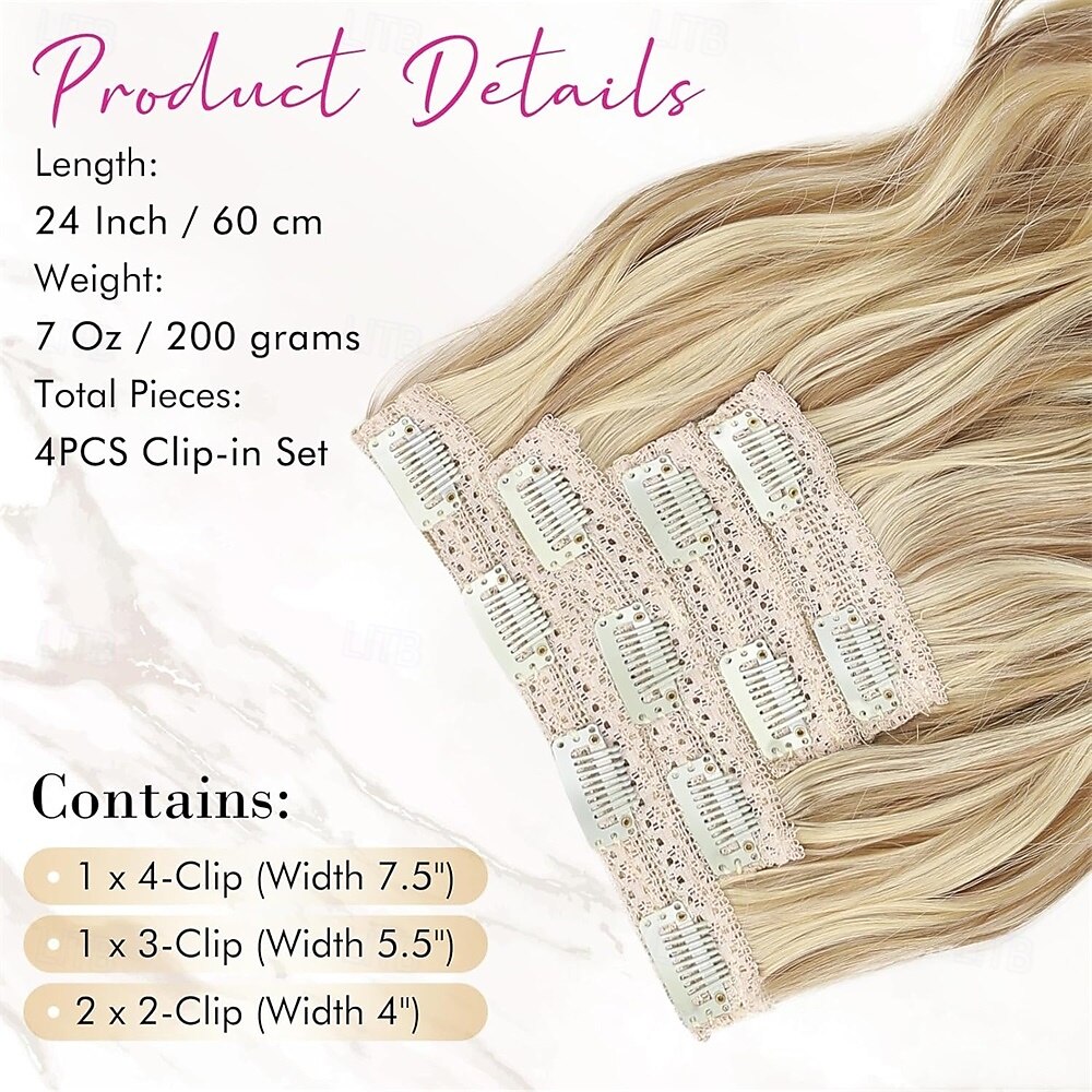 Clip in Hair Extensions 4PCS Hair Extensions 24 Thick Long Beach Waves hair extensions HE003 Invisible Lace Weft Medium Blonde with Blonde Highlights 2025 - $26.99 –P7