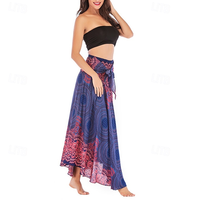 Mujer Falda Línea A Columpio Casual Boho Maxi Alta cintura Faldas Floral Estampado Microelástico Vacaciones Festivos Blanco Vino Azul Real Verde Oscuro Verano Poliéster 2025 - $20.99 –P7