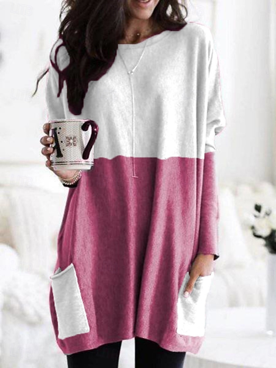 Pentru femei Rochie Mini Rochii Tricou Rochie de schimb Casual În aer liber Zilnic Concediu Fit regulat Simplu Manșon Lung În V Alb Roz Îmbujorat Bleumarin Albastru piscină Vară 2025 - $17.99 –P3