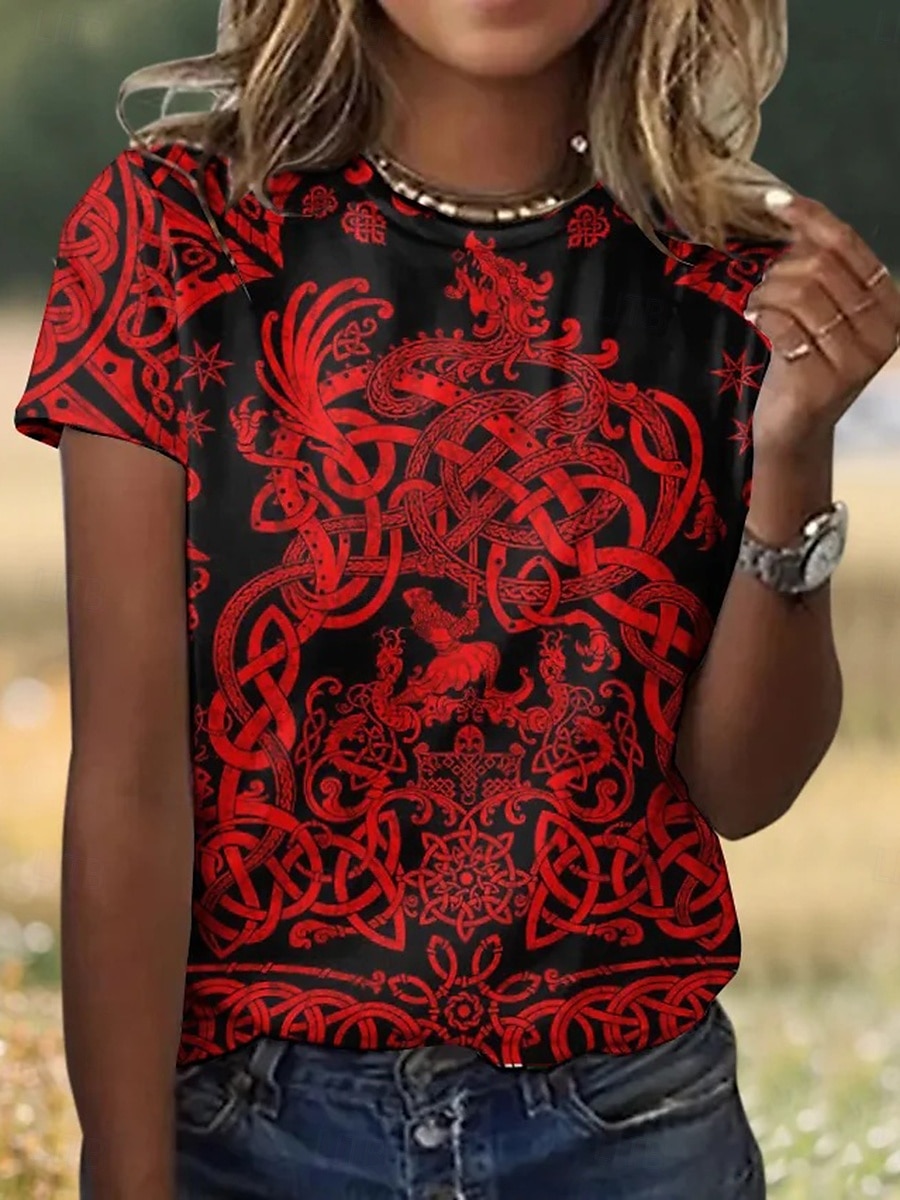 Pentru femei Tricou Grafic Imprimeu Paisley Plante Elegant Casual Manșon scurt Stil Nautic Rotund Topuri obișnuite Zilnic Imprimeu Negru Alb Kaki Vară 2025 - $19.99 –P3
