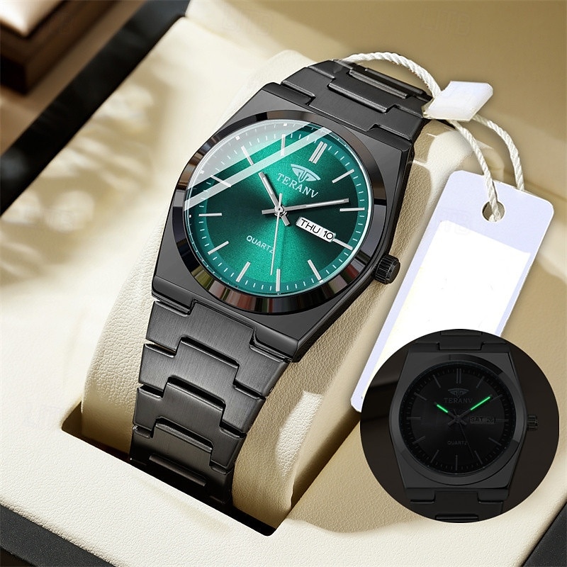 Um relógio masculino moderno e original com pulseira de liga de estilo empresarial, com classificação de resistência à água ipx7, data luminosa e visor de dia, caixa de relógio esportivo de quartzo de 2025 por $19.99 –P1