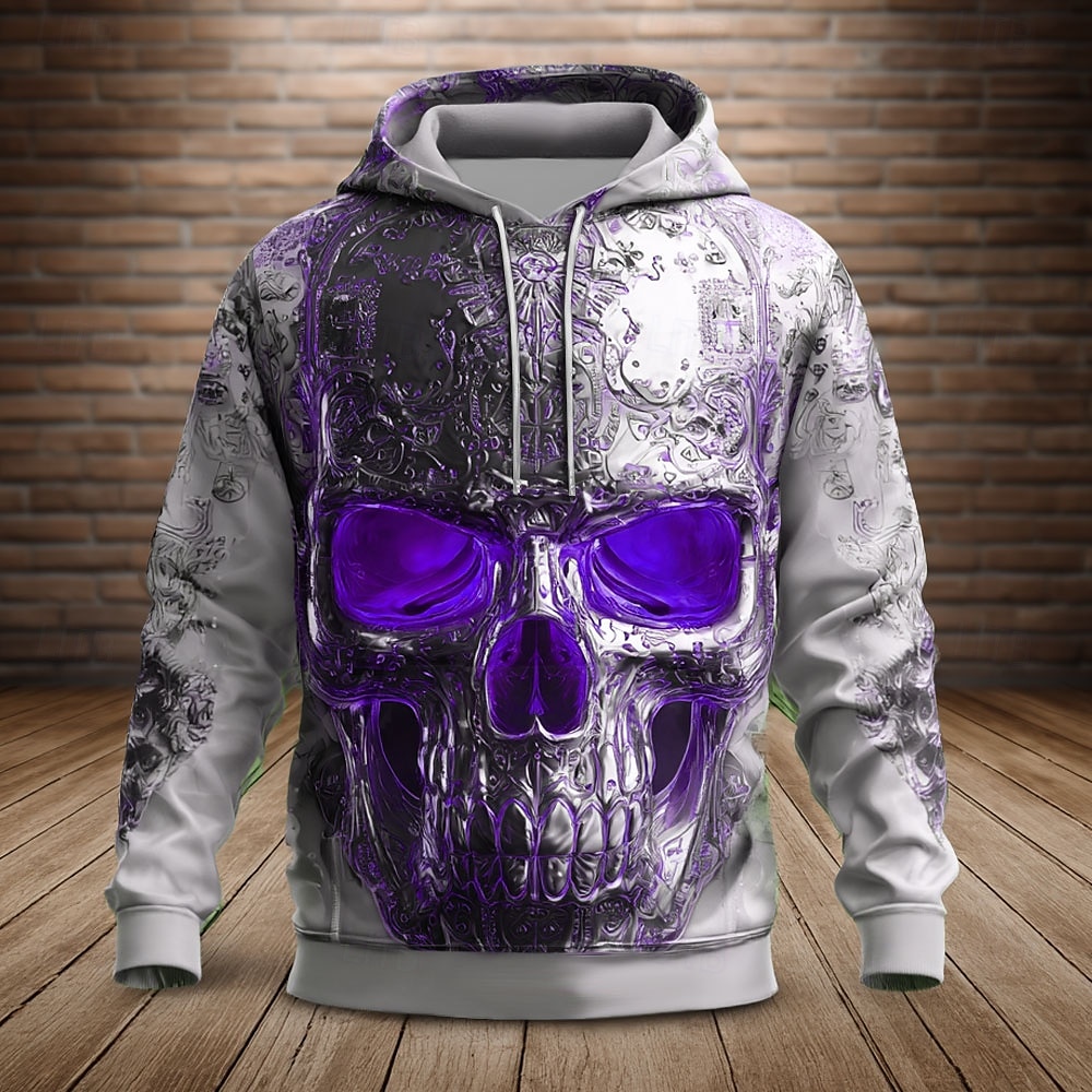 Herr Dödskalle Huvtröjor Tröja Ytterkläder Huvtröja Rund hals Häftig 3D-tryck Nattklubb Streetwear Rubinrött Blå Snörning Höst Vinter Designer 2025 - $27.99 –P4