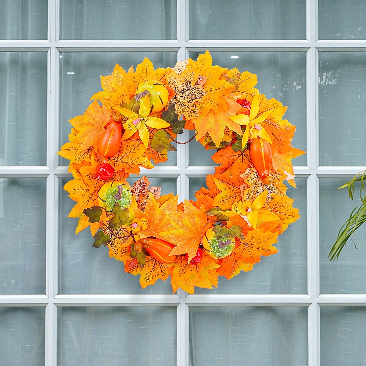 Fall Wreath for Front Door Thanksgiving Autumn Harvest Indoor Outdoor Decoration, Pumpkin and Maple Leaf Artificial Grapevine Wreath Halloween Home Decor 2025 - $29.99 –P4