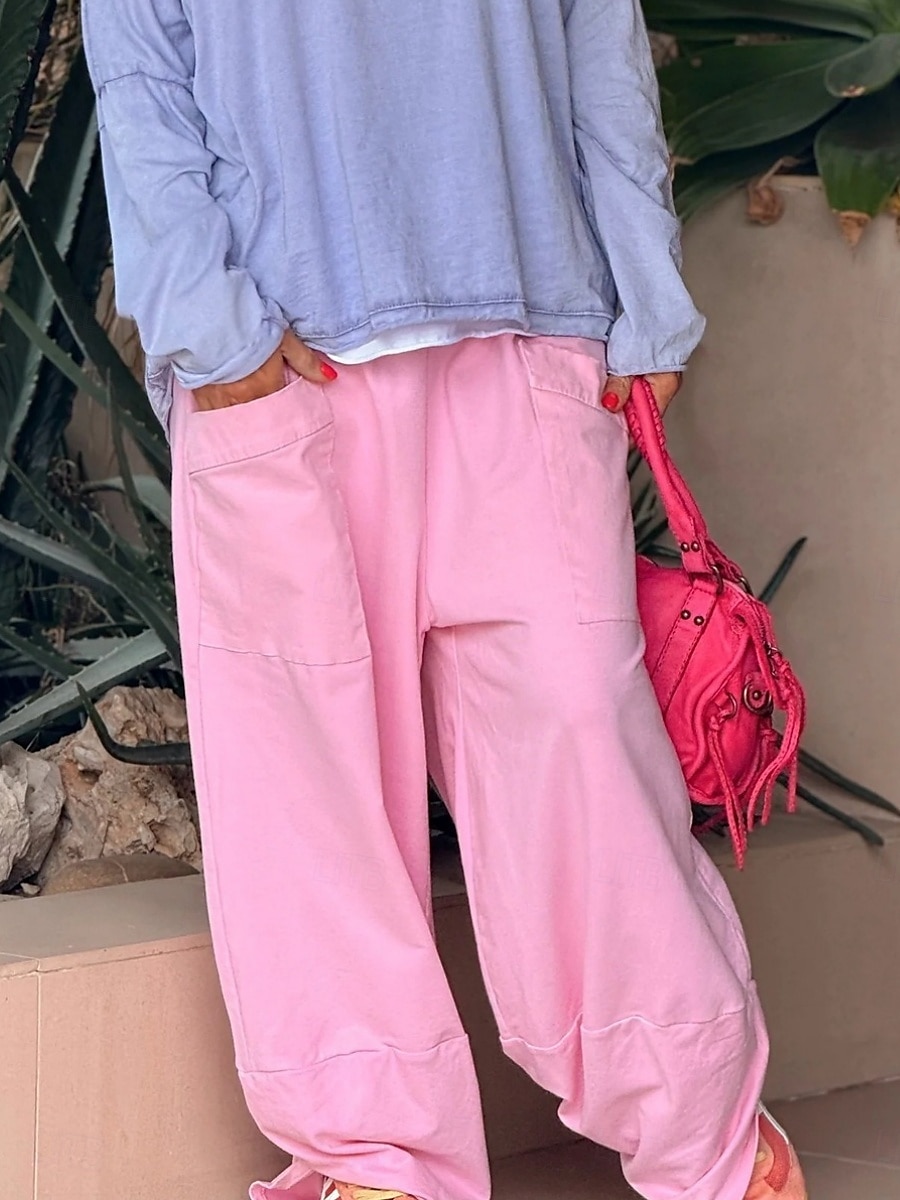 Per donna Chinos Vacanza Moda Streetwear Lunghezza intera Vita Alta Semplice Tasca Fascia Elastica Comodo Morbido Confortevole Micro-elastico All'aperto Streetwear Giallo Rosa Grigio Estate Primavera del 2025 a $26.99 –P15