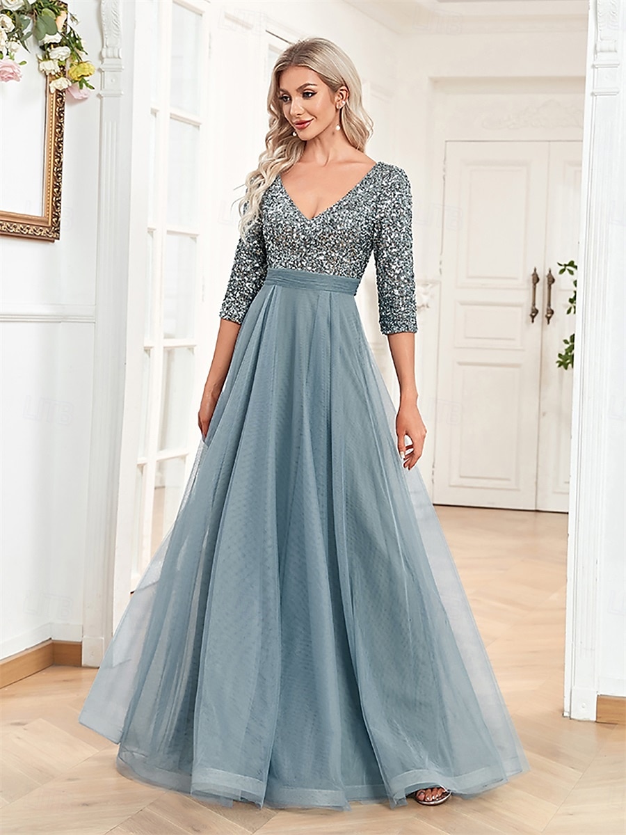 A-linjainen Quinceanera-Mekot Elegantti Mekko Virallinen Häät Lattiapituus Puolihihainen V-kaula-aukko Tylli Strassilla 2025 - $99.99 –P9
