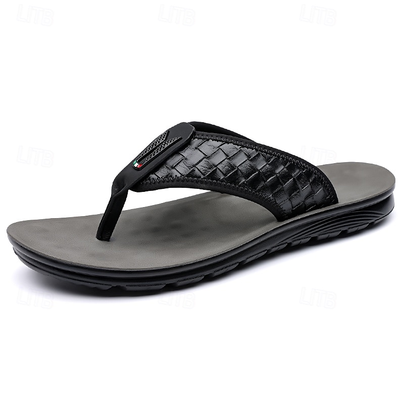 herrebrune flip-flops i kunstskinn med vevd mønsterrem, myk EVA-såle, komfortabel for feriested og hverdagslige sommerantrekk 2025 - $24.99 –P2