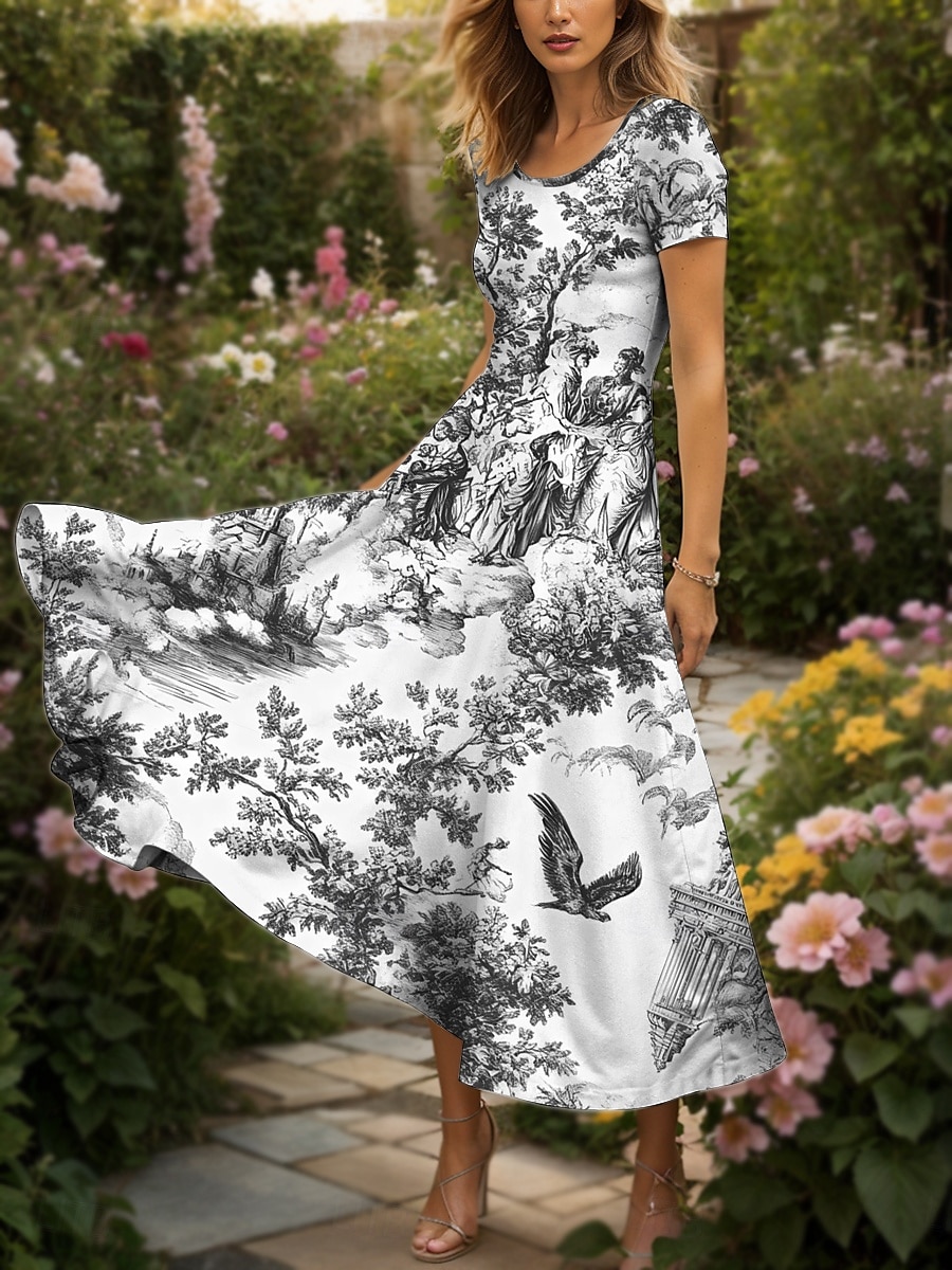 Femmes Robe maxi Robe Décontractée Robe trapèze Robe d'été Élégant Vacances Occasionnel Coupe régulière Graphique Feuille Oiseau Manche Courte Col carré Col Rond Noir et Blanc Jaune Rouge Bleu Ét de 2025 ? $31.99 –P8