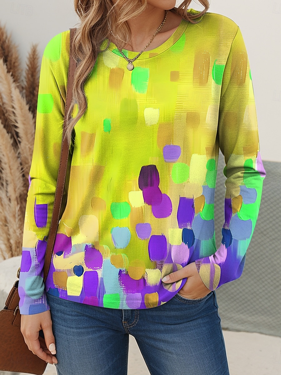Pentru femei Tricou Grafic Abstract Geometrie Stilat Casual La modă Manșon Lung Stil Nautic Topuri obișnuite Zilnic Sfârșit de săptămână Imprimeu Galben Roșu-aprins Mov Trifoi Vară 2025 - $22.99 –P3