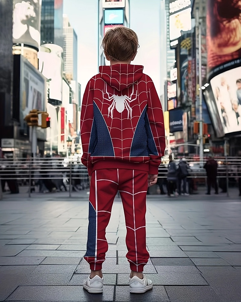 Pojkar 3D SPIDER Huvtröja & träningsbyxor Set Sportdräkt Träningsoveraller Långärmad Vår Höst Dagligen Grundläggande Ledigt Barn 4-12 år Huva Utomhus Semester Sport Skräddarsydd passform 2025 - $26.99 –P4