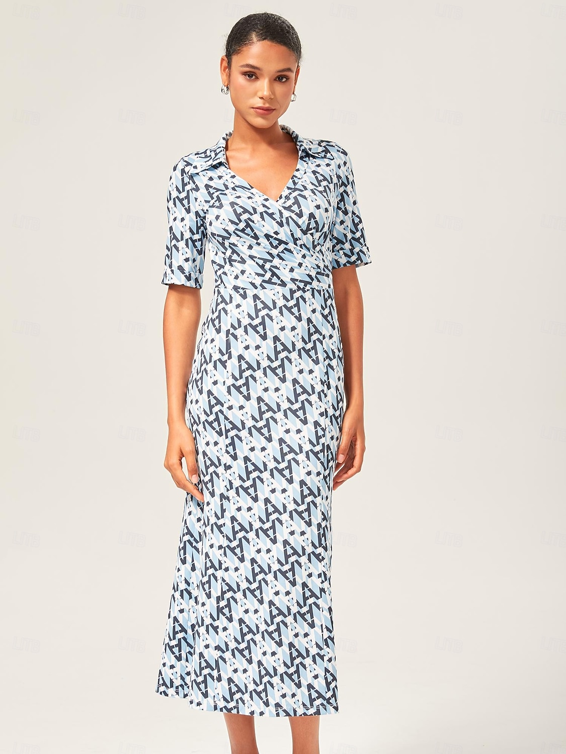Per donna Femminile Vestito Casual Abito Midi Eco Green sabbia calda Blu Manica Corta Geometrico Estate Scollo a V Stampa XS S M del 2025 a $64.99 –P9