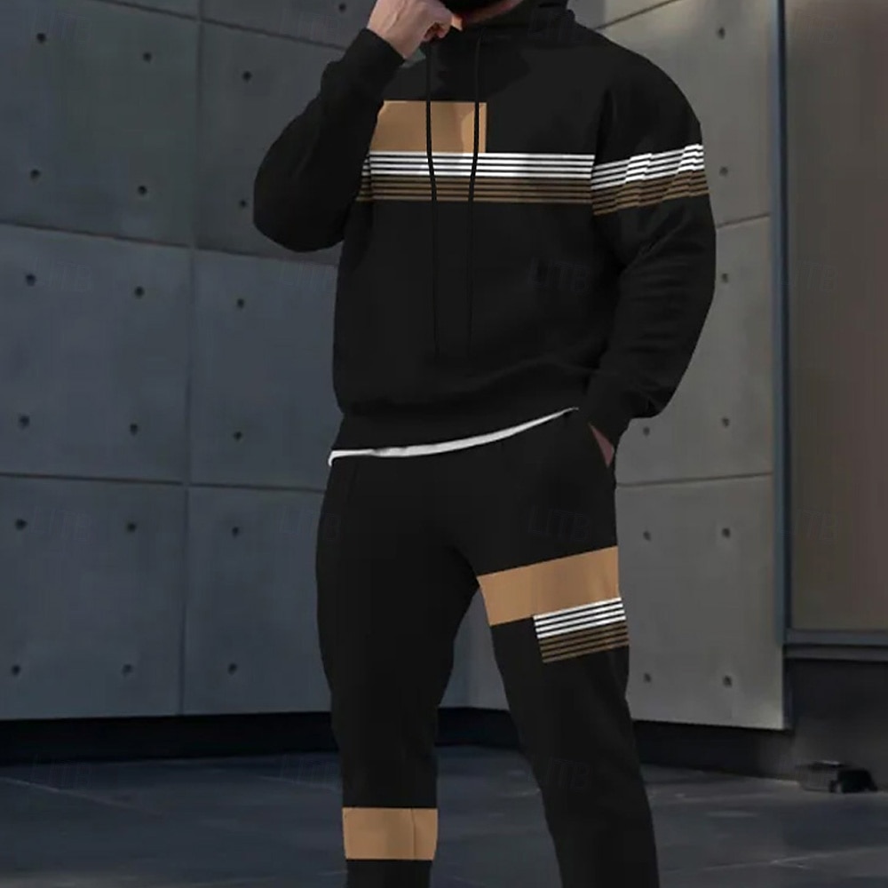 Férfi Színes 2db 3D pulóver készletek Tracksuit Kapucnis pulóver Hosszú ujj Hosszú nadrág Kapucni Alkalmi Napi Sportruházat 3D nyomtatás Tavasz Ősz Tél Fekete 2025 - $39.99 –P3