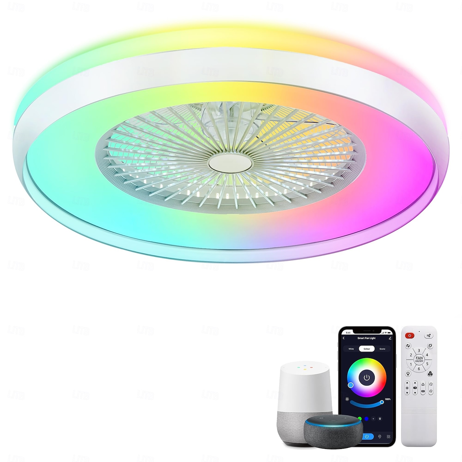 Ventilatore da soffitto senza pale con luce, ventilatore da soffitto a basso profilo, ventilatori da soffitto intelligenti RGB, telecomando Fandelier, lampadario moderno a filo chiuso del 2025 a $302.29 –P1