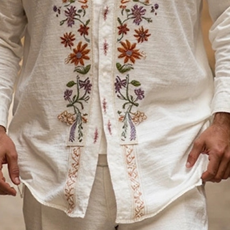 Herren Hemd Sommerhemd Freizeithemd Strandhemd Knopfhemd Weiß Langarm Blumen Revers Urlaub Hawaiianisch Druck Bekleidung Polyester Mode Lässig Bequem 2025 - $19.49 –P3