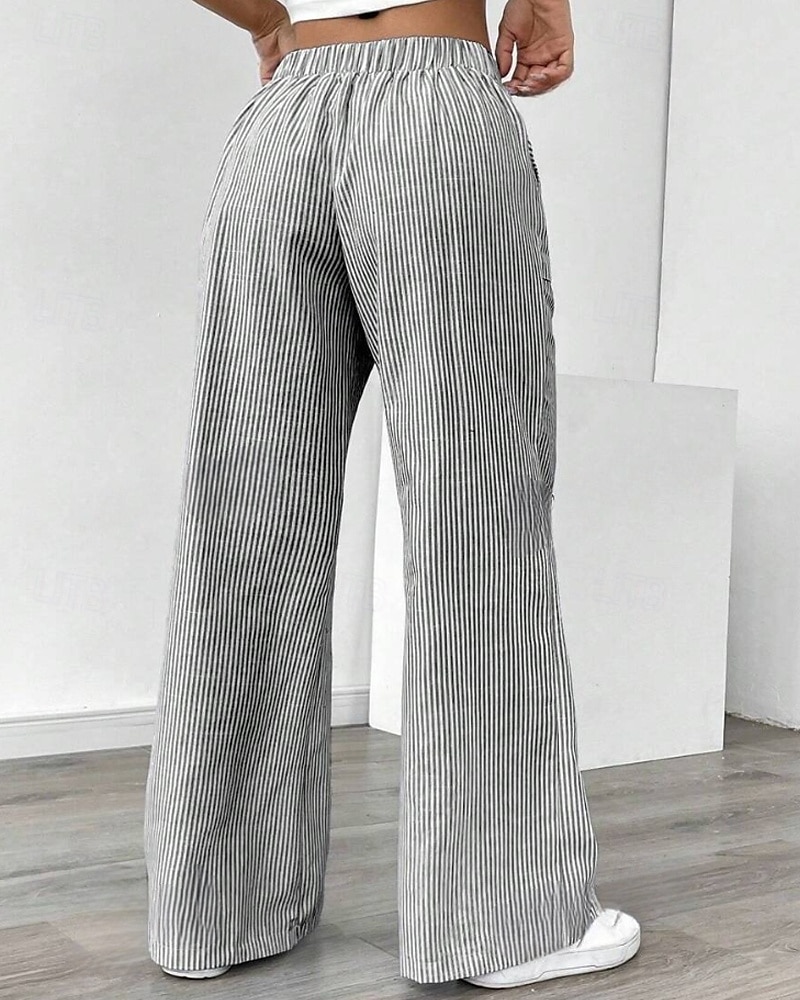Femmes Jambe large Slacks Streetwear Occasionnel Longueur complète Naturel Rayé Avec Poches Conception à cordon élastique Extérieur Confortable Fête Décontracté Quotidien Magenta Bleu ciel clair Gris de 2025 ? $17.99 –P6