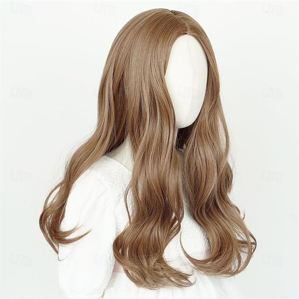 Bruine pruik voor meisjes, lang golvend krullend middenstuk kostuumpruik, prinsessenhaar voor Halloweenfeest 2025 - $26.99 –P9