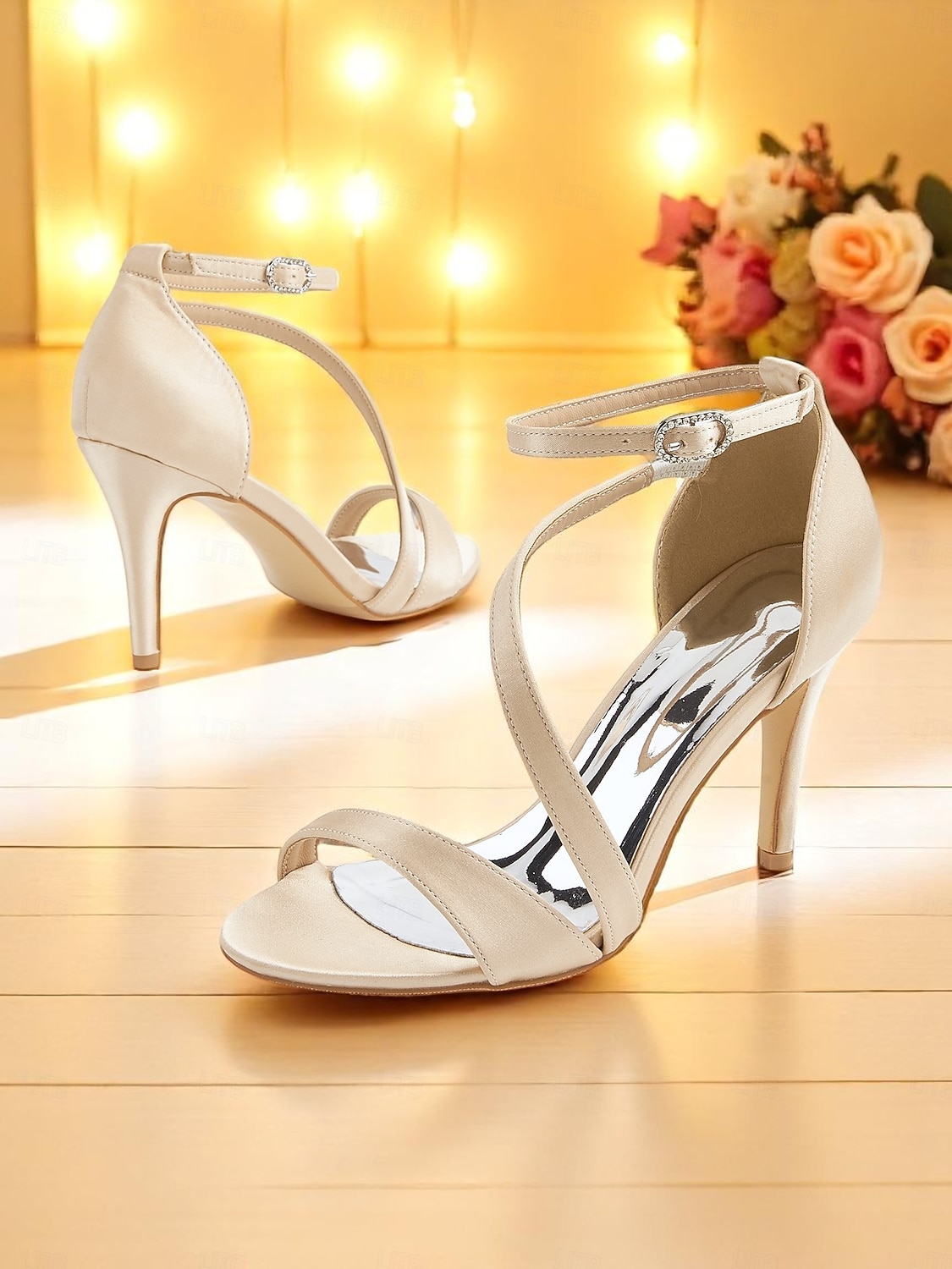 элегантные атласные туфли на каблуке с открытым носком для женщин - удобная шпилька с ремешком на щиколотке, идеально подходят для вечерних мероприятий 2026 - $54.99 –P8