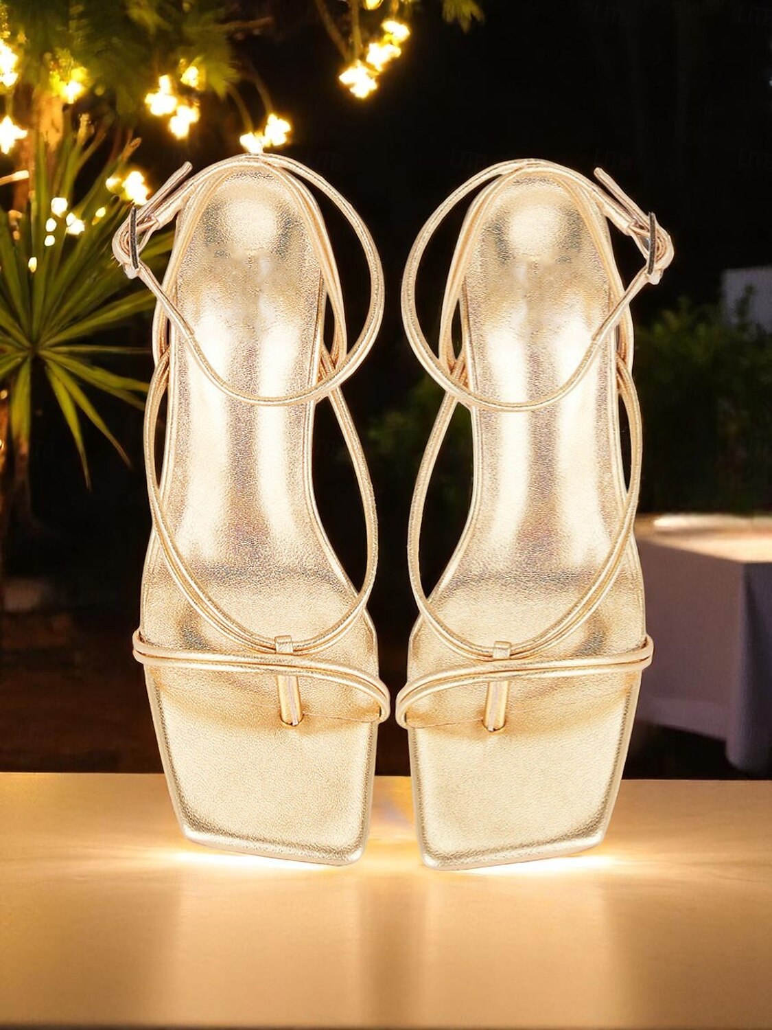 Sandalias de tacón alto con tiras doradas para mujer: tacones de aguja metálicos con correa en el tobillo para fiestas nocturnas y clubwear. 2025 - $46.99 –P7