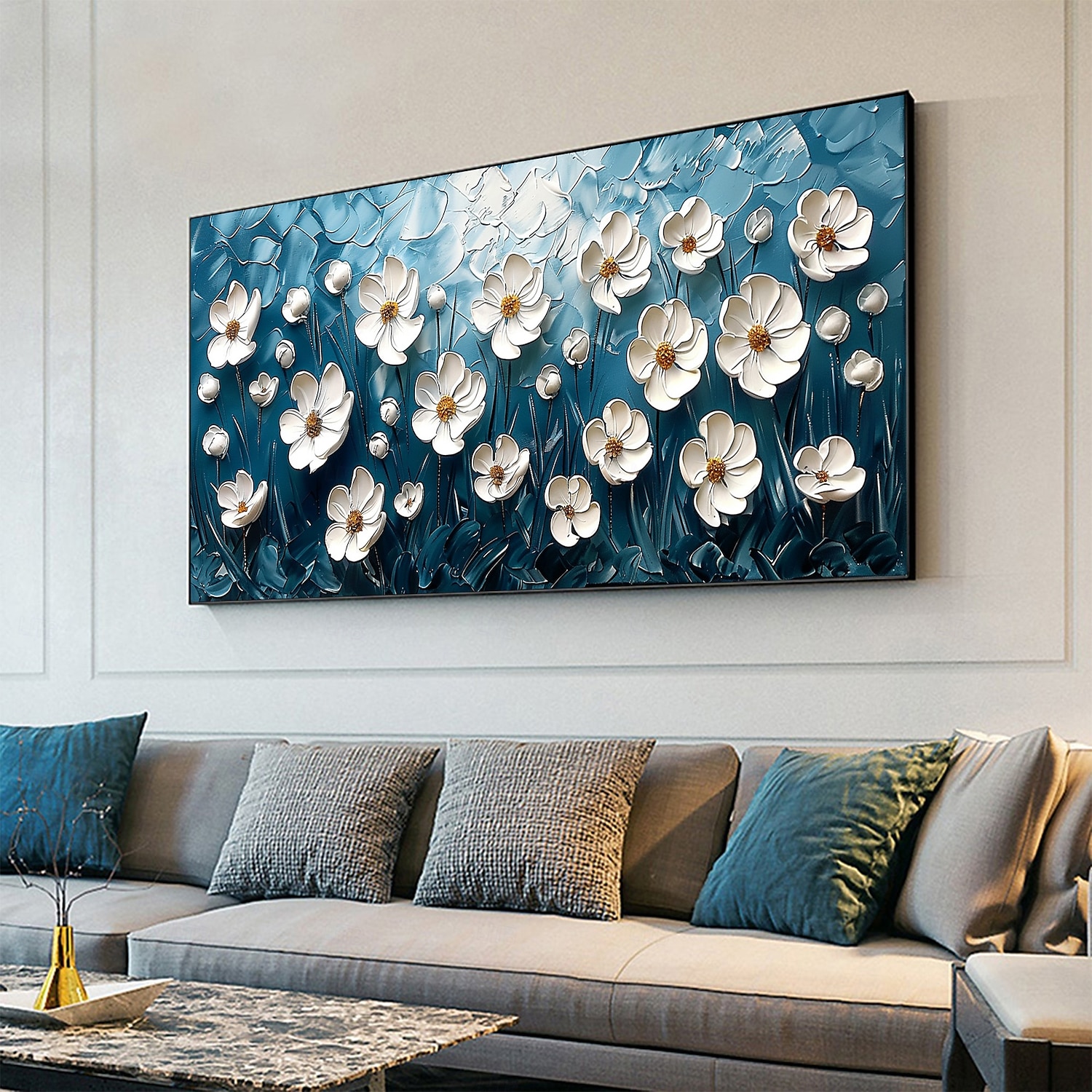 Handmade Original White Flower Oil Painting On Canvas Abstract Landscape Wall Art for Home Decor With Stretched Frame Without Inner Frame Painting 2025 - $183.99 –P7