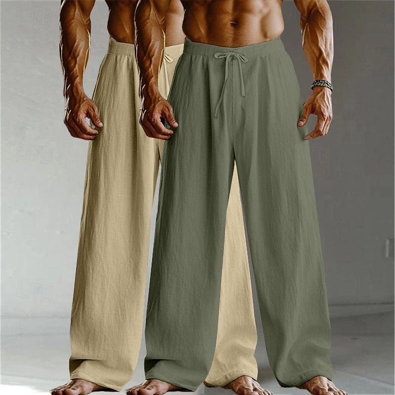 Homens Calças de linho Calças Calça verão Calças largas Calças de praia Com Cordão Cintura elástica Perna reta Tecido Conforto Respirável Comprimento total Casa Diário Feriado Férias Moda Branco de 2025 por $27.99 –P6