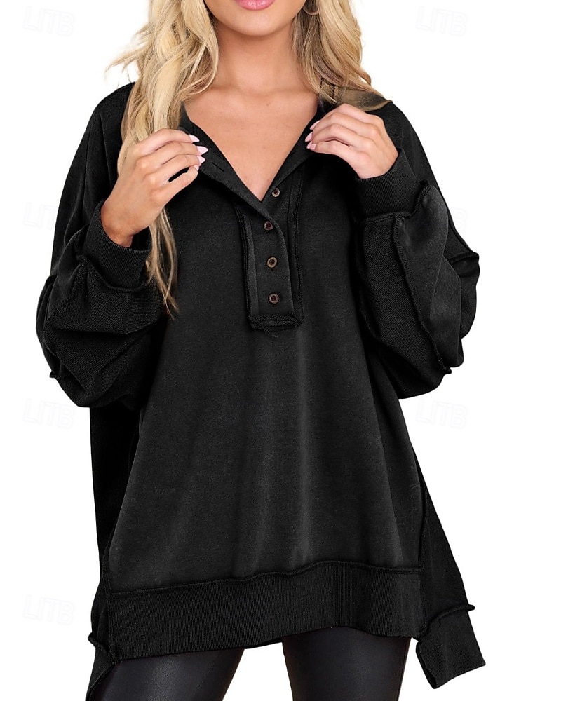 Damen Bluse Einfach Modern Lässig Langarm Rundhalsausschnitt Normale Oberteile Täglich Ferien Ausgehen Knöpfe Schwarz Weiß Rosa Wein Blau Herbst 2025 - $25.99 –P2