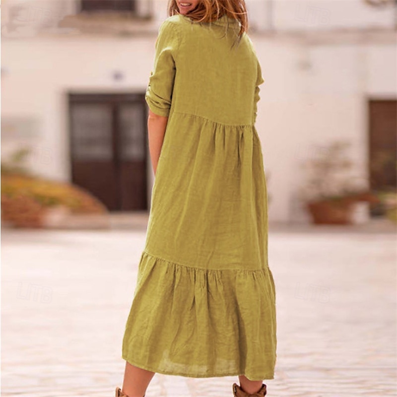 Per donna Abito Midi Vestito Casual Abito in cotone e lino Abito Estivo Moda Moderno All'aperto Data Weekend Vestibilità regolare Semplice Senza Maniche Colletto a Camicia Giallo Vino Verde militare del 2025 a $36.99 –P4