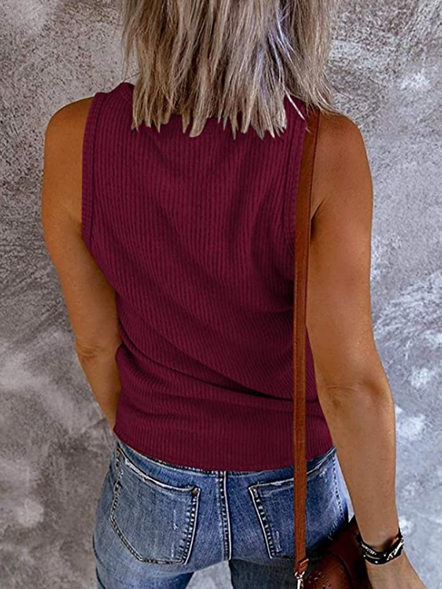 Damen Camisole-Tanktop Einfarbig Täglich Stilvoll Lässig Ärmellos V Ausschnitt Normale Oberteile Täglich Knöpfe Rosa Wein Blau Grau Sommer 2025 - $16.99 –P6