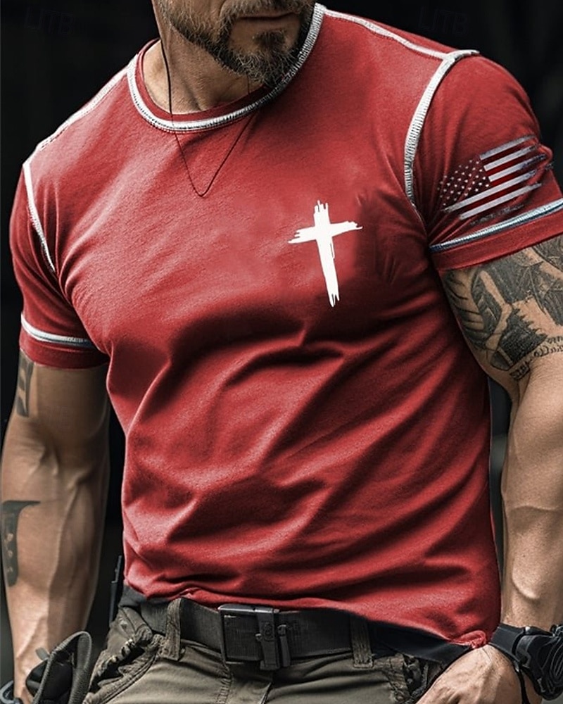 Bărbați Tricou Tricouri Cămașă cu mânecă scurtă Tee Top Manșon scurt Stil Nautic Vară Drapelul SUA american Σταυρός Modă Designer De Bază Imprimeu Vacanță Stradă Ieșire Negru Rosu Portocaliu Top 2025 - $13.49 –P4