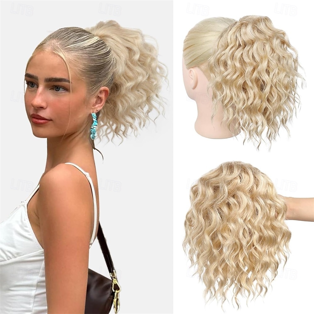 Ponytail Extension 10 Short Curly Claw Clip Ponytail Extension for Black Women Synthetic Fluffy Soft Wavy Pony Tails Hair Extensions Natural Black 2025 - $11.49 –P9